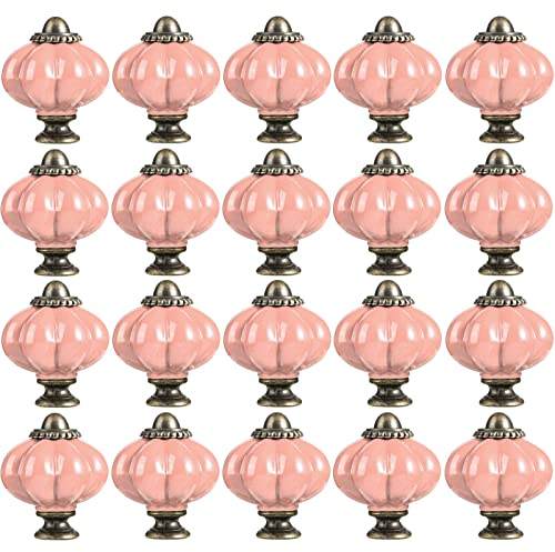 ZESLIV 20 perillas de armario de 33 mm de color rosa de calabaza de cerámica con tiradores de muebles coloridos con tornillos para armario, armario, hogar, oficina, dormitorio de los niños