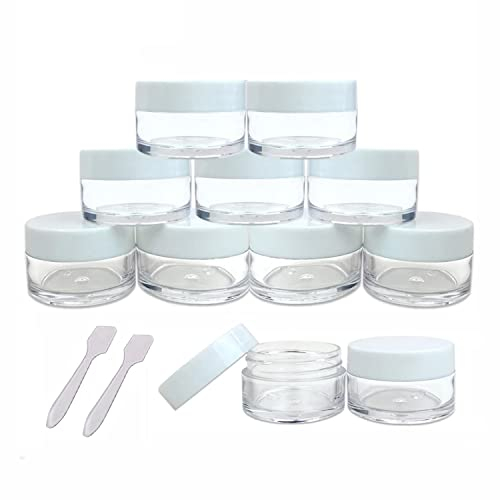 20ml/0.7oz Leak Proof Travel Cosmetic Jar Pots 20pcs Plastic Sample Containers with White Screw Lids, Travel Makeup Jars + 4 Spatulas