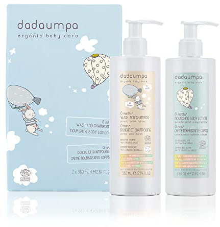 Dadaumpa Baby Bath & Care Kit Including Hair & Body Cleanser 380ml and Moisturising Lotion 380ml, New Born Baby Essentials with Body Cleanser and Moisturising Lotion