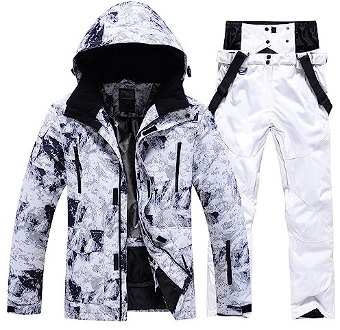 Herren Skianzug Isoliert Wasserdicht Wasserdicht Jacke und Hose Set Snowboarden Schneeanzüge für Schneesport, #02 Weiß + Weiß, X-Small