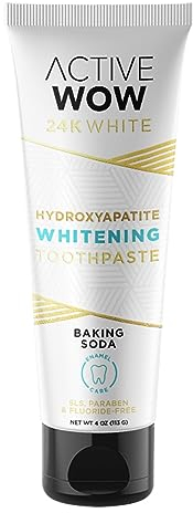 Active Wow Hydroxyapatite Whitening Zahnpasta für empfindliche Zähne, unterstützt die Gesundheit von Emaille, SLS, Parabene und Fluorid, hilft aufzuhellen, Flecken, Backpulver und frische Minze, 113 g