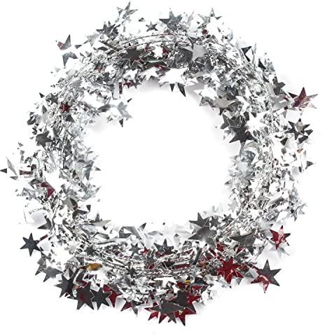 75m Stern Weihnachtsbaum Lametta Girlande,Weihnachtsdeko Lametta Draht Folien Girlande Banner Hängedeko Tischdeko für Party Weihnachten Geburtstag Jubiläum Silvester Karneval Fasching Deko,Silber