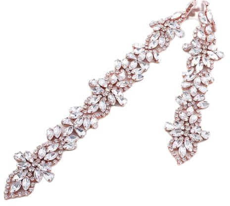 LEEMASING Strass-Kristallgürtel für Hochzeitskleid, Hochzeit, Party, Abschlussball, Schärpe mit Band für Damen, Abendkleid (Roségold)