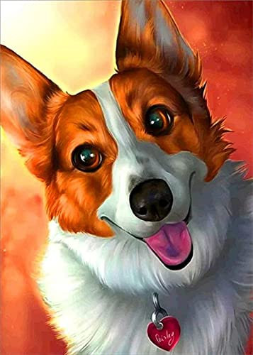 DIY 5D Diamant Malerei Vollbohrer Kit, Cartoon Waliser Corgi Hund 5D Diamond Painting Set,Malen nach Zahlen Diamant,Diamond Painting Bilder für Erwachsene Kinder,Handarbeit Basteln Wand Decor 50x70cm