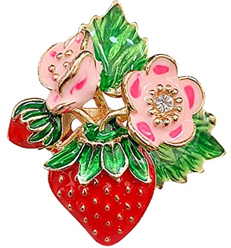 Vepoty Niedliche Brosche, rote Erdbeer-Blumenbrosche, Elegante Frucht, Lebensmittel, Anstecknadel, Hut, Kleidung, Tasche, Dekoration, Zubehör