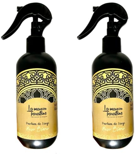 Lot 2 Parfum de linge Musc Blanc 300 ml La Maison Paraffine - Brume parfumée, Maison Spray textile D’intérieur du Linge Parfum Frais
