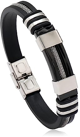 Jitnga Edelstahl Silikongel Herren Armbänder Männer Armband Schwarz Mit Stahlkabel Kette Für Männer Jungen Armband