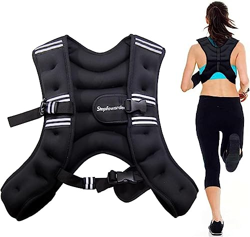 Stepfowarder Gewichtsweste, 3kg / 5kg Trainingsweste mit Reflexstreifen und Verstell-Riemen, Fitnessweste für Krafttraining, Laufen, Cardio und Fitness (5 KG - Schwarz)