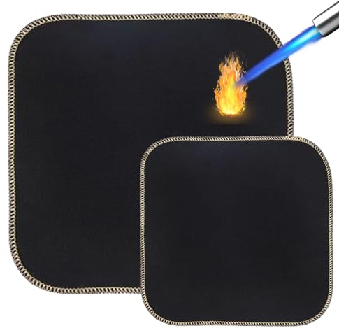 Nizirioo 2 pièces Tapis Ignifuge: 45 x 45 cm, 25 x 25 cm, Tapis Coupe-Feu, Tapis Barbecue Sol Exterieur, Feutre de Carbone Ignifuge Mat, pour Barbecue de Camping, Pelouse (Noir)