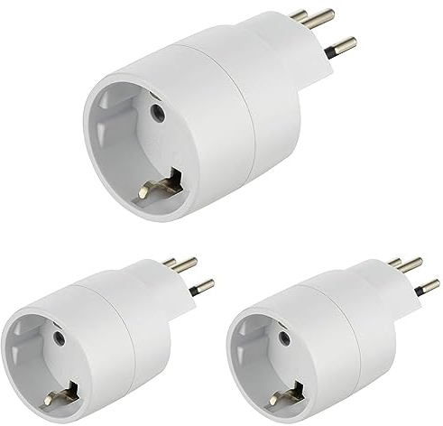 Electraline 70040 Reiseadapter (Schuko) 2 Europa in die 3 Pins Schweiz, weiß (Packung mit 3)