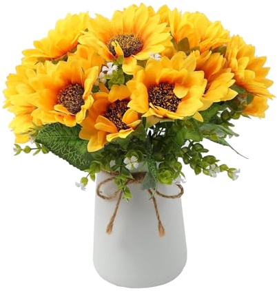 exmygboy Artificial Sunflower Bouquets - Artificial Flowers 2 Pack for Home Hotel DIY Craft Office Wedding Party Garden Decoration, Floral Arrangement, Centerpieces