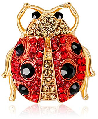 YAHOYA Kleine Marienkäfer Broschen für Frauen Kinder Goldfarbener roter Strass Kleine Größe Käfer Insekten Brosche Kragennadeln