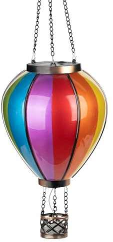 Northpoint LED Solar Laterne XL Heißluftballon Windlicht Metall-Gestell Kunststoff ca. 58 cm hoch Außenbereich Dekoration Garten Solarpanel Regenbogen