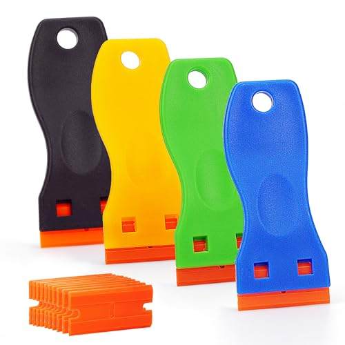 Umaki 4 raschietti per vetro – Raschietto di sicurezza antigraffio – Raschietto per finestre, raschietto in plastica, raschietto per piano cottura in ceramica, per decalcomanie, forno, vernice, con 10