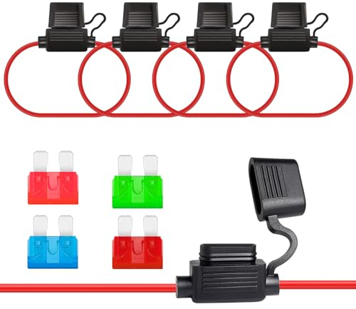 ALLECIN 4 Stück KFZ Sicherungshalter 10AWG Draht Flachsicherungshalter Inline 32V Sicherung Halter Wasserdicht Flachsicherung Fuse Holder mit 10A 15A 30A 40A Standard Flachsicherungen für Auto LKW