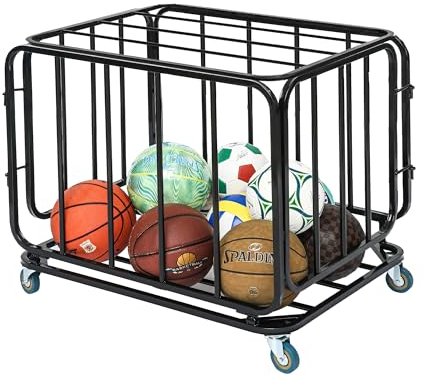 Houseables Ball Cart, Ball Storage, Basketball Cart, Basketball Storage Bin, Sports Equipment Organizer, Holder Cage with Wheels, Volleyball, Gym, Recess, Soccer, Playground, PE, Large Metal