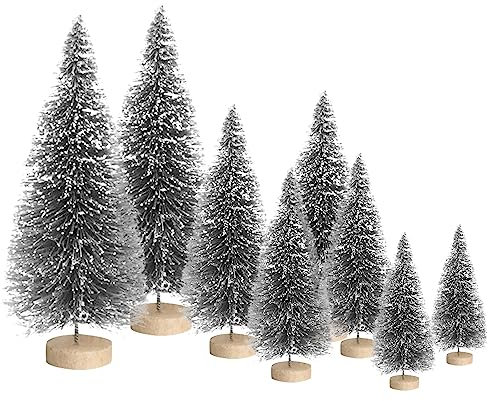 8 Pcs Mini Christmas Tree,Bottle Brush Trees with Wood Base, Artificial Tabletop Christmas Tree DIY Crafts Ornaments Winter Decorations for Home Party Decor (Silver)