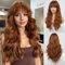 HAIRCUBE Lange Locken/Welle mit Pony Perücken für Frauen Natur Hitzebeständige Kunstfaser Perücken mit Pony Täglich Cosplay(Auburn)
