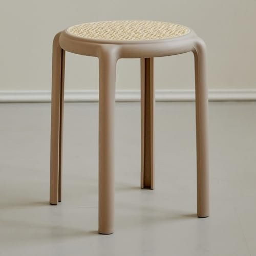 ILOOXI Rund Esszimmerhocker, Stapelhocker Hocker Stapelbar Küchenhocker, Rattan Barhocker Bunte Stapeltisch Für Klassenzimmer, Wohnzimmer, Esszimmer(Khaki)