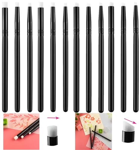 Briartw 12pcs Mini Blending Brushes for Card Making,6 Flat and 6 Angled Brush Head Dry Brush Miniature Painting Background Blender Paint Brushes Small Detailed Paint Brushes