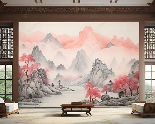 Vlies Fototapete Berge Seen Kiefern Waldtuschemalerei 300X210 Cm - Foto Tapete Schlafzimmer Wohnzimmer Moderne Vliestapete Xxl Wandtapete Motivtapeten Bildtapete 3D Effekt Wand Dekoration