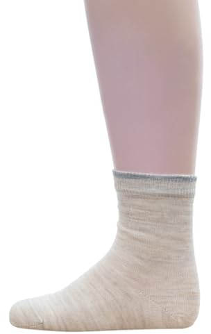 Grödo, Leichte Kinder Wolle Socken Strümpfe, 80% Wolle, 18% Bio Baumwolle, 2% Elasthan (Hellbraun meliert, Schuhgr. 23-26)
