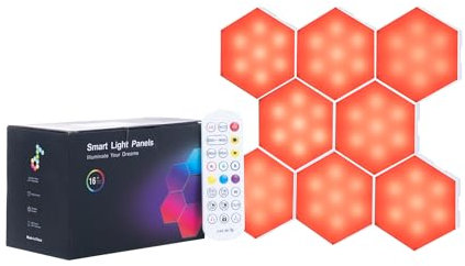 Bluecaps Hexagon LED Panels - Hex RGB Smart Wall Sensory Lights with App and Remote Control, 8 Pack of Light Panel Night Lights for Gaming Room, Bedroom, Living Room, Streaming, Home Decor, Mood Light