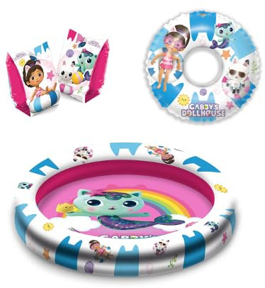 Pack de Piscina 90 cm, Manguitos Y Flotador con diseños exclusivos de Gabby's Doll House (10407)