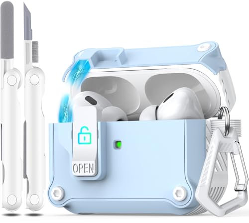 R-fun kompatibel mit AirPods Pro 2 Hülle (Auto Pop-Up-Deckel) mit Reinigungsset, kompatibel mit Airpods Pro 2./1. Gen(2023/2022/2019), für Airpods Pro Hülle (USB-C/Lightning-Kabel),Weiß/Himmelblau