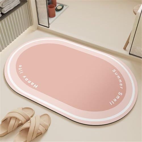 Rosa Badezimmerteppich Badematte rutschfest, Bathroom Mat Mats, Diatomite Stone Bath Mat, Badezimmer Teppiche, Duschvorleger Schnelltrocknend, FußMatte Badezimmer Duschmatte Stein 50x80cm