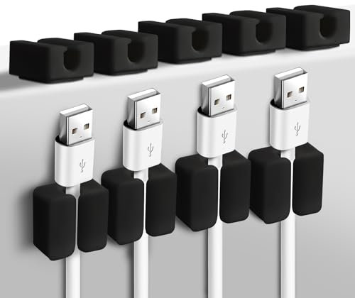 Andibro 10Pcs Cable Clips, Black Self Adhesive Cord Holder Black Silicone Charger Wire Holder Cable Management Wire Keeper for Nightstand Car Office Home Desktop Computer Phone(Black)