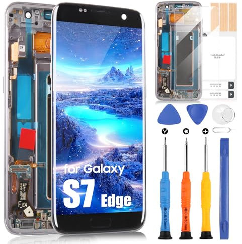 OLED-Bildschirm für Samsung Galaxy S7 Edge LCD Bildschirm für Galaxy S7 Edge G935F LCD Display Touchscreen Assembly mit Reparatur-Set (Schwarz mit Rahmen, 5,5 Zoll)