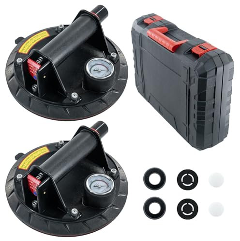 2er-Set Saugheber Glassauger mit Manometer|Tragkraft Max.220KG,Vakuum Saugheber Fliesen Glasheber mit Tragbarer Werkzeugkasten,Saugheber für Glas,Fliesen,Marmor