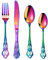 SHEUMNT Retro Regenbogen Besteckset für 6 Personen, Wunderschönes 24-teiliges Edelstahlgeschirr, Service für 6 Personen, Utensilienset, Gabel, Löffel, Messer, antikes Barock-Besteckset