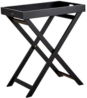 Home Source Butlers Side Table, Portable Wooden Food Drink Serving Tray, Black, 60cm