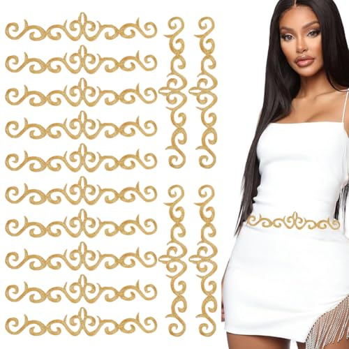 HOBBIESAY 16 Stück Goldmetallischer Bestickter Aufnäher Zum Aufbügeln Blumenstickerei Blätter Ranken Zum Aufnähen Dekorativer Reparaturflicken Fransen Blätter Patch Für Hochzeit Ballkleid Handwerk