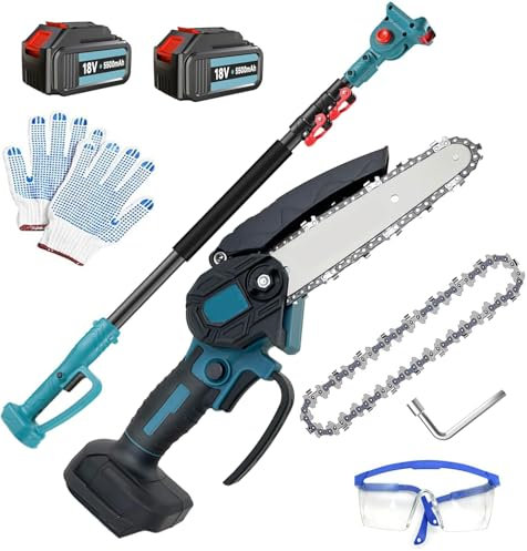 Hochentaster Akku 6 Zoll für Makita 18V mit 2 x 3.0Ah Akku, Bürstenlose Teleskop Astsäge, 180° Schwenkbarem Motorkopf Hochentaster elektrisch Neue Upgrades, Verstellbare Stange bis 2.5M ﻿
