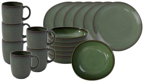 like. by Villeroy & Boch - Lave Vert Frühstücks-Set 18-teilig, Kaffeebecher (400 ml) - Müslischalen (600 ml) - Frühstücksteller (23 cm) für 6 Personen, Steingut, Grün