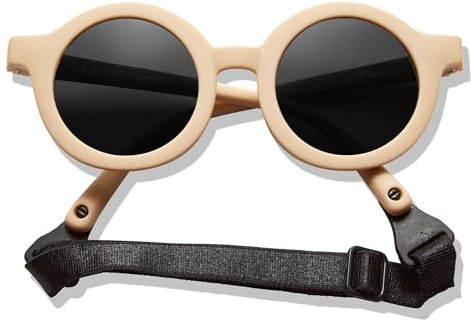 BABYMOCS Gafas de sol redondas para niños de 1,5 años a 8 años, 100% protección UV, flexibles, sin BPA, sin sustancias nocivas, con correa, diseño sueco, gafas de sol para niños pequeños, amarillo