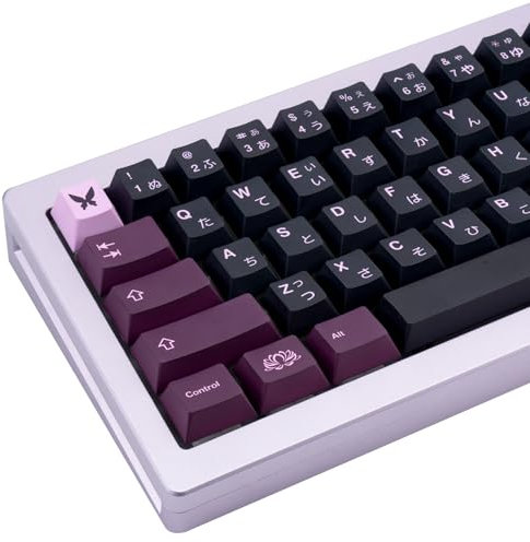 JOLINTAL 130 Tasten Schwarz Lila Japanisch Tastatur Tastenkappen, Dye Sub PBT Cherry Profile Keycaps für Mechanische Gaming Tastaturen (QWERTY US Layout)