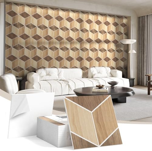 JBER 12Pack Acoustic Panels, Self-Adhesive Sound Proofing Panels for Walls, Decorative Wood Grain Printing HD Sound Absorption Tiles for Recording Studio, Offices, Home, 30×30×1cm, Light Walnut Grain