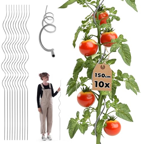 KADAX 10er Set Tomatenspiralstäbe 150 cm x 6 mm, Tomatenstäbe aus Aluminium, Tomaten Rankhilfe, Tomatenspirale, Spiralstab, Tomatenstangen, Pflanzstäbe
