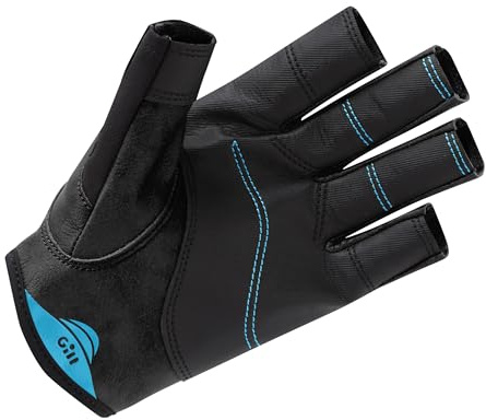 Gill Pro Sailing Gloves - Short Finger with 3/4 Length Fingers for Boating, Dinghy, SUP, Kayaking or Windsurfing (Black/Bluejay, XL)