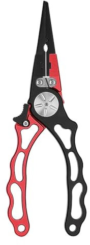 lvifloae Aluminum Alloy Fishing Pliers Hook Remover Fishing Line Cutters with Sheath and Lanyard Sheath and Lanyard, Fishing Gear Gifts for Men (Red and Black)