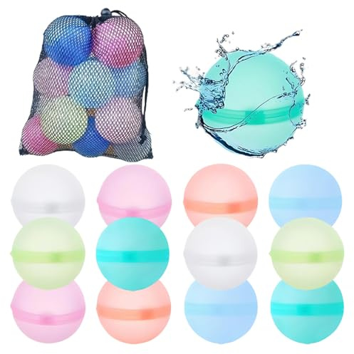 CZAKOMIX 12 Stücke Wiederverwendbare Silikon Wasserbomben, Outdoor Wasserbälle für Sommer Partys- Schnellfüllende, Selbstschließende Wasserbälle für Familienfeste und Gartenpartys
