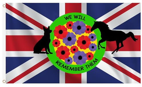 Gedenktags-Flagge, 1,5 x 0,9 m, mit Ösen, lila rote Mohnblumen-Flagge, erinnert sich an Tiere im Krieg, 1. Weltkrieg, Gedenkbanner Lest We Forget