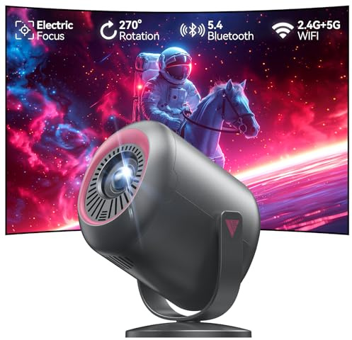 Mini Projector [with 360° Stand], Portable Projector 4K Support, [Electric Focus Auto Keystone]Projector with wifi and bluetooth