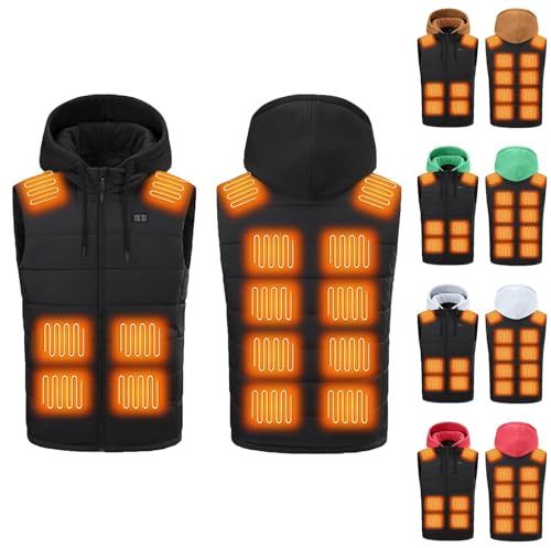 Herren Beheizbare Weste mit Kapuze Heizweste mit 15 Heizzonen USB Elektrische Beheizte Westen Einstellbare Beheizbar Steppweste Winter Heizjacke Ärmellos Jacke mit Heizung Daunenweste Kapuzenjacke