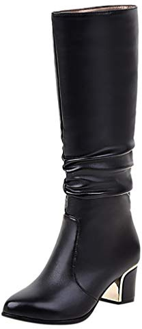 Generisch Stivali sopra il ginocchio, da donna con tacco alto, sexy, elasticizzati, in pelle, alti ed eleganti, larghi, alti al ginocchio, Nero , 40 EU