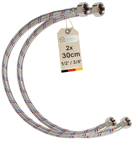 DL-pro 2er Set 30 cm Flexschlauch 1/2 Zoll auf 3/8 Zoll – Anschlussschlauch für Armatur/Eckventil